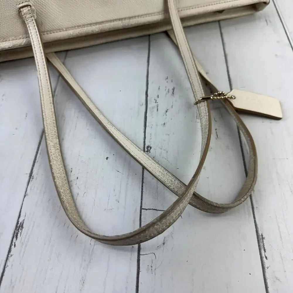 Coach Chalk Ivory Crossgrain Leather Street Zip Tote Shoulder Bag Top-Zip Purse - Picture 7 of 16